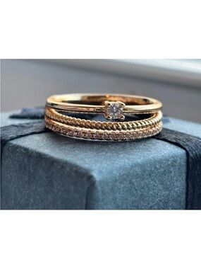 Rose Gold Plated CZ Illusion Stack Ring Size 6 Dainty Minimalist Layered Band